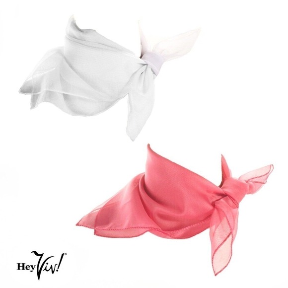 50s Style Sheer Chiffon Square Scarves Set w 1 White and 1 Pink Scarf - Hey Viv - Picture 1 of 7
